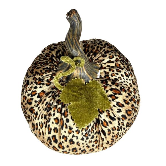 Leopard Print Pumpkin Decor Velvet Leaf Plastic Stem - Picture 9 of 12